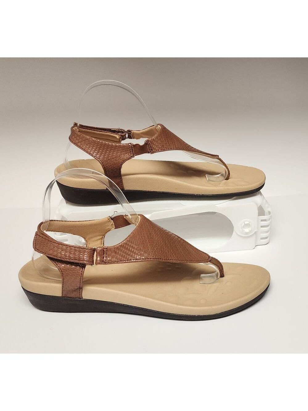 Megnya Women’s T-Strap Low Wedge Casual Brown Sandal Shoes Size US 10M